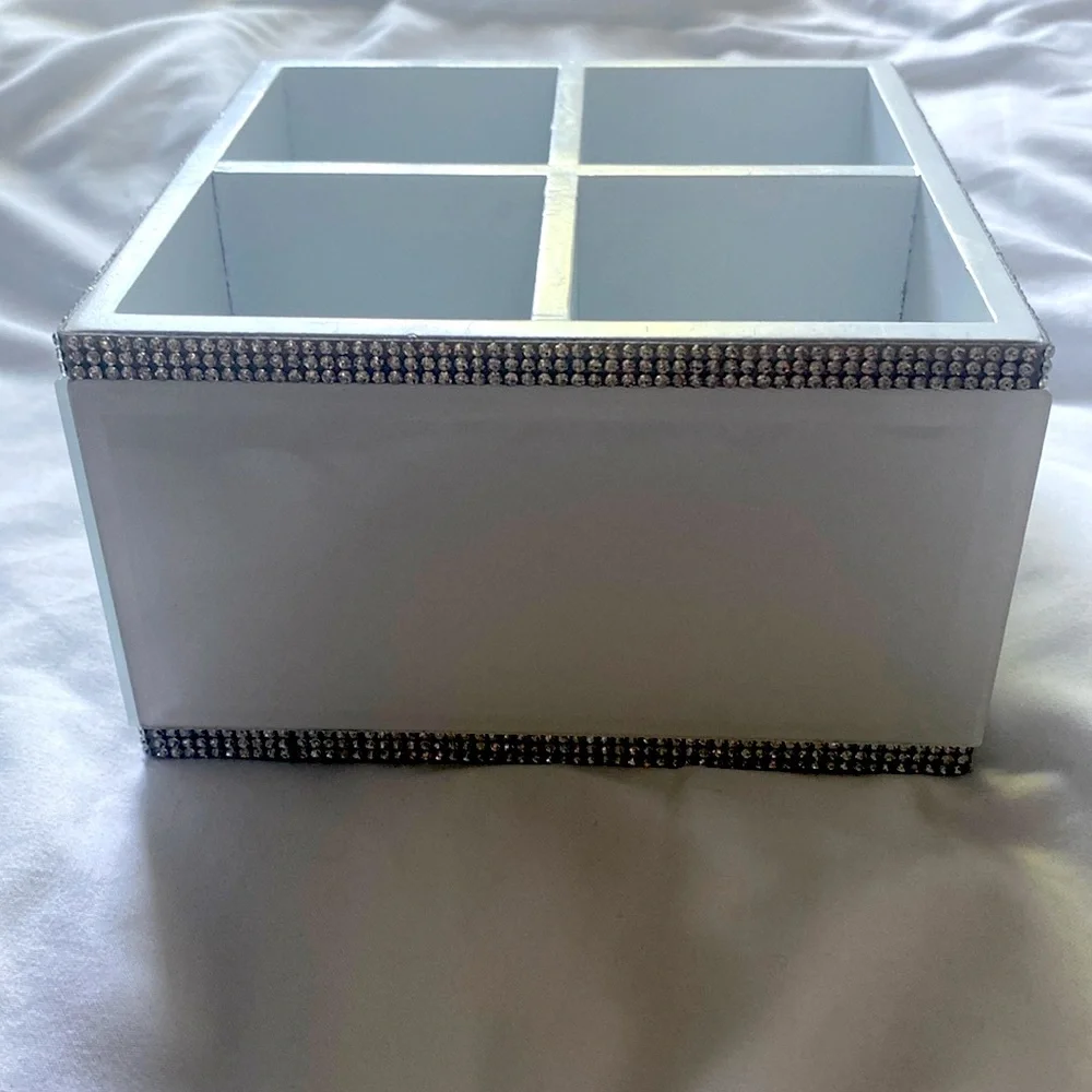 Stylish Four Compartment Glass Organizer with Rhinestones